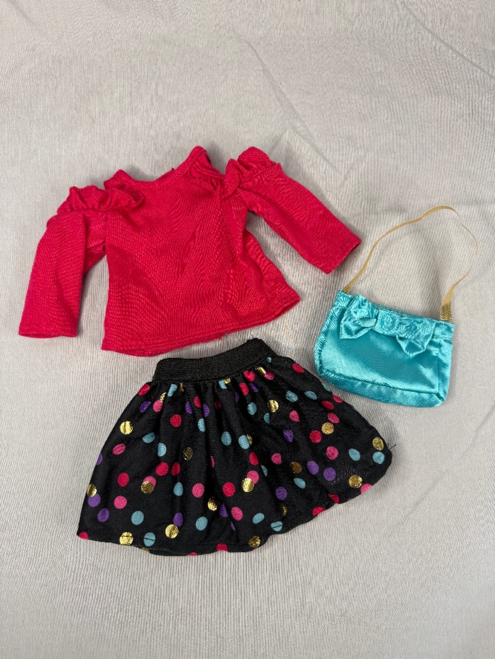 Outfit for 18” Doll – Polka-Dot Party Outfit w/ Purse